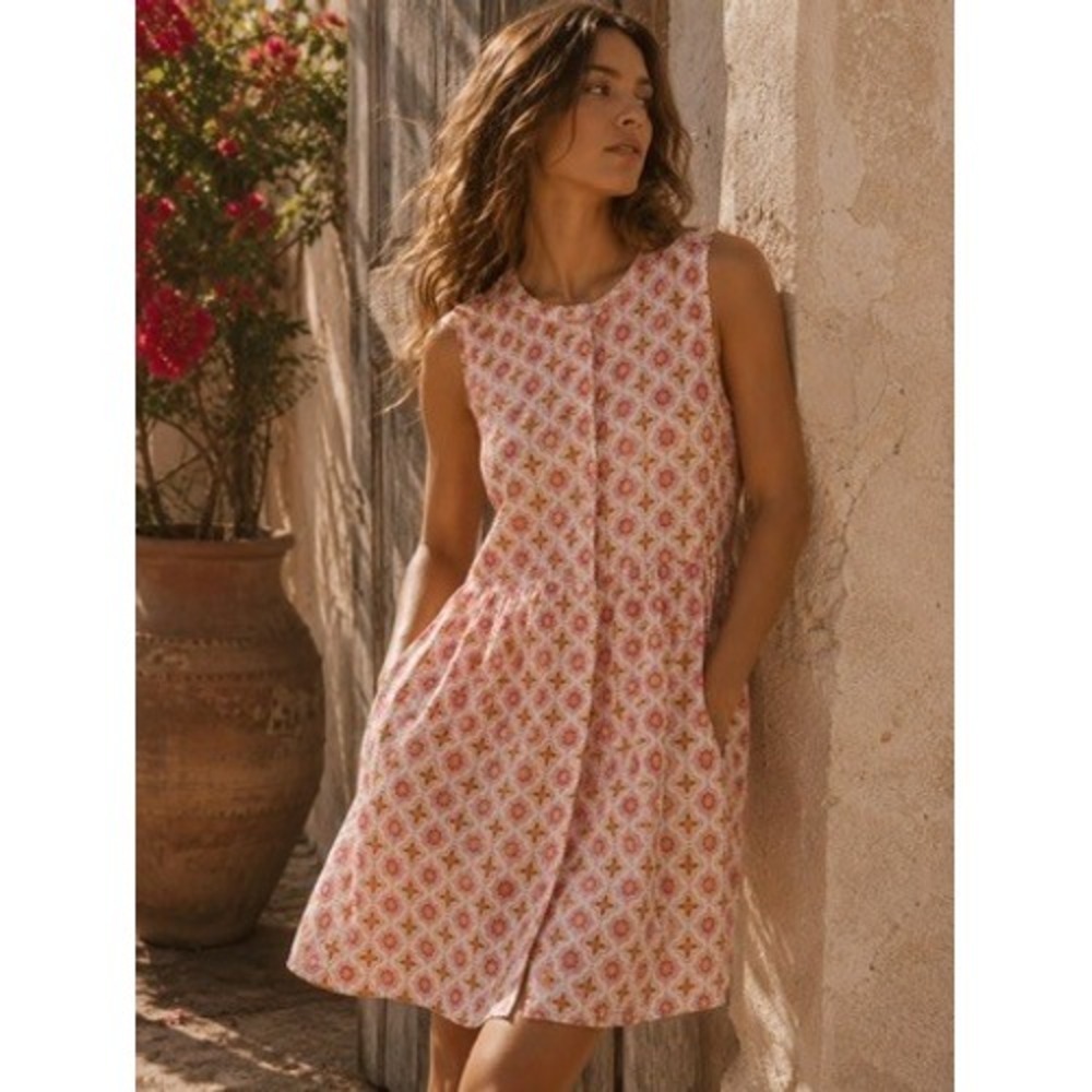 Croft & Barrow Womens‎ XL Pink Orange Geometric Medallion Sleeveless Shift Dress